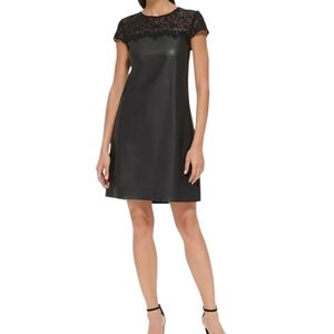 Kensie Women's Lace-Trim Faux-Leather Shift Dress, Size 8